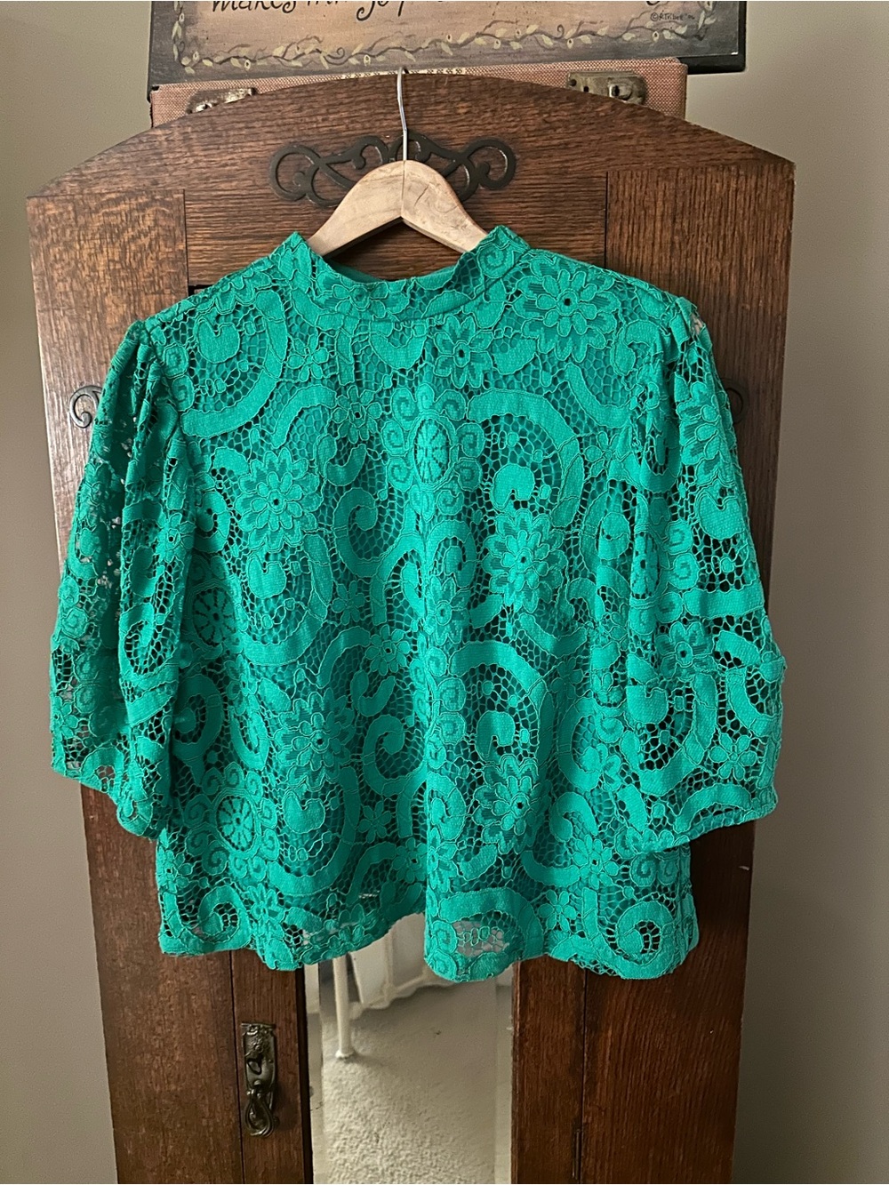 Nanette Lapore Green Crochet Lace Mock-Neck Blouse Elegant Holiday Evening Sz XL